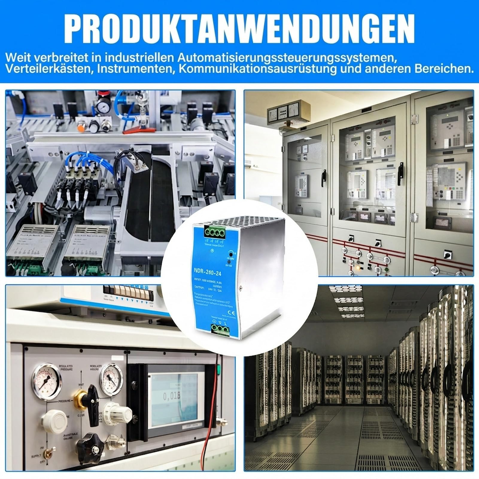 24V Netzteil hutschiene 240W DIN-Schienen-Schaltnetzteil Eingang AC 100-220V 2,4A Ausgang DC 24V 10A Mehrere Schutzfunktionen Industrielles Modell NDR-240W-24V.