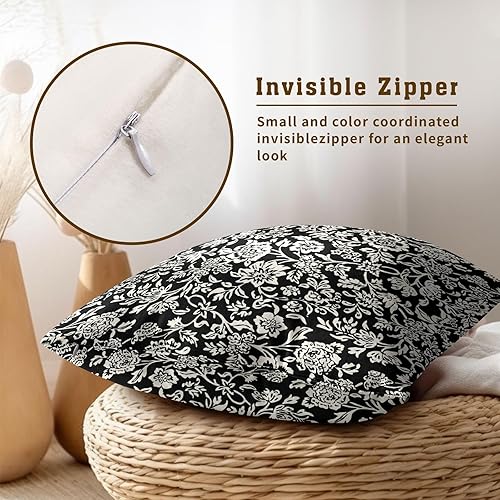 Vista 4 de Juego de 2 fundas de almohada modernas vintage caprichosas de 18 x 18 pulgadas, fundas de almohada cuadradas de algodón negro antiguo con contraste