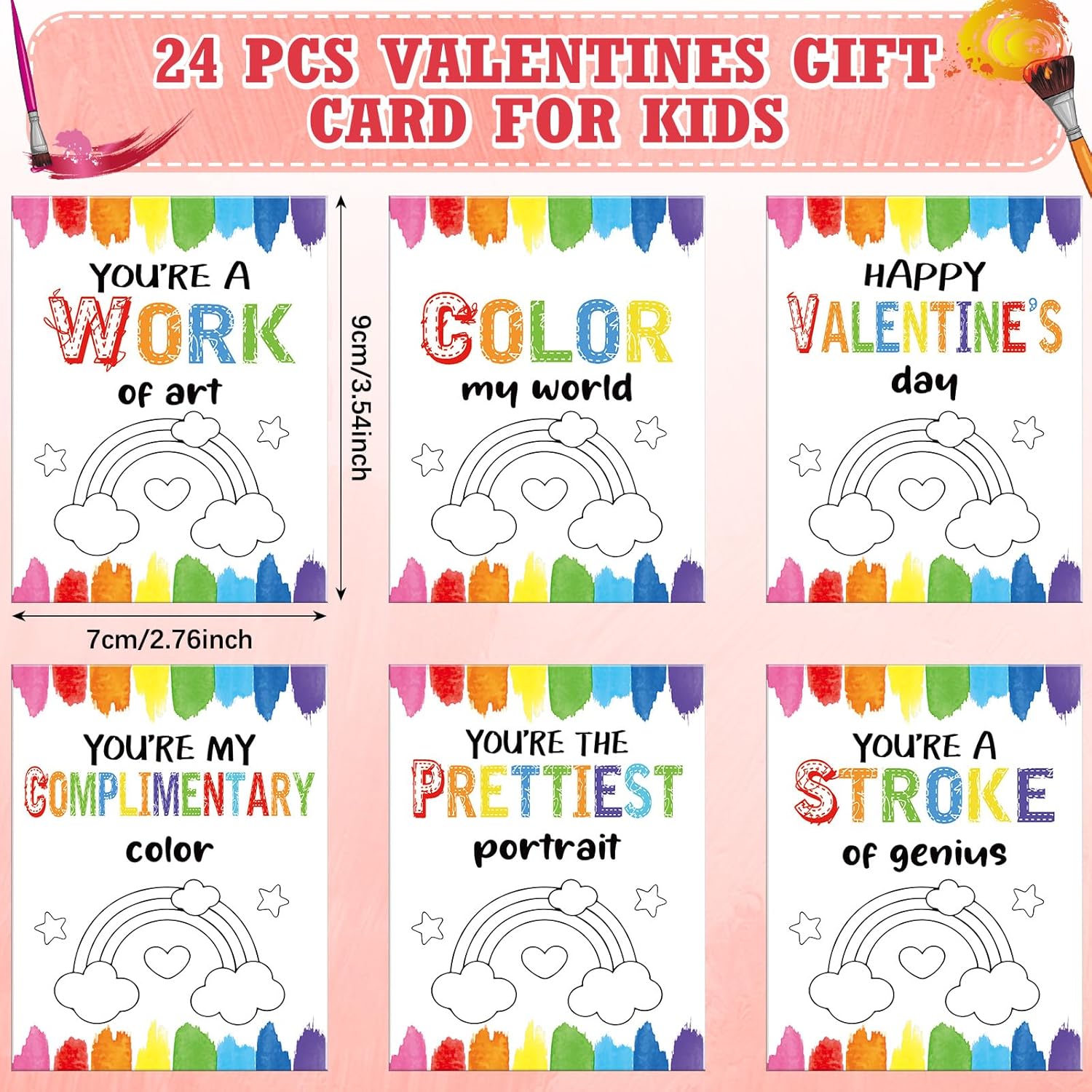 24 Sets Valentines Gift Mini Painting Set Heart Shape Canvas Wooden Easel, Watercolor Paint and Brush Kit with Valentines Cards for Exchange Gifts Party Favors