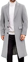 COOFANDY Men's Long Trench Coat - Casual Single Breasted Wool Blend Overcoat with Notched Collar & Pockets for Winter