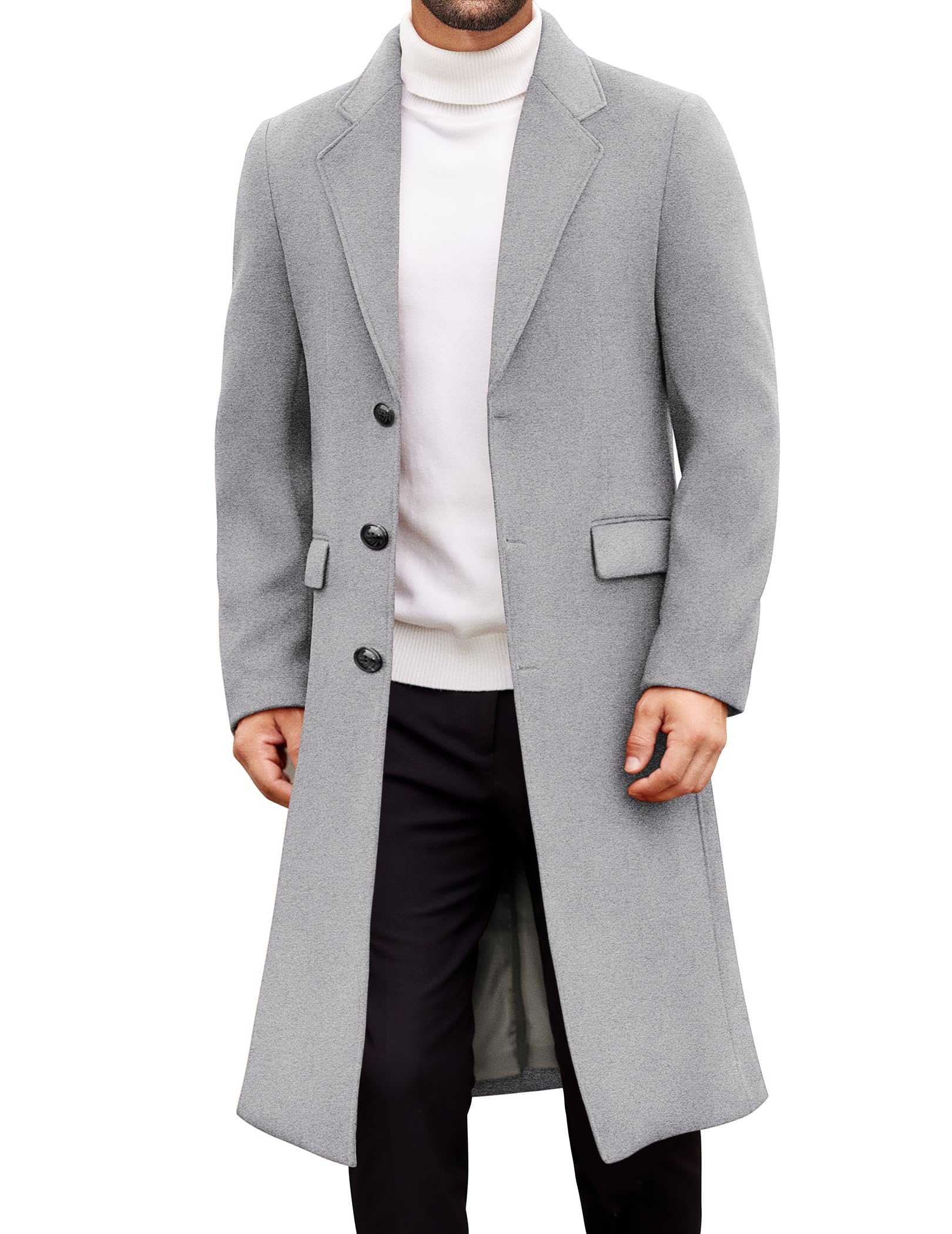 coofandy Mens Trench Coat Long Casual Single Brested Overcoat Winter Notched Collar Wool Blend Pea coat With Pockets-picture-16
