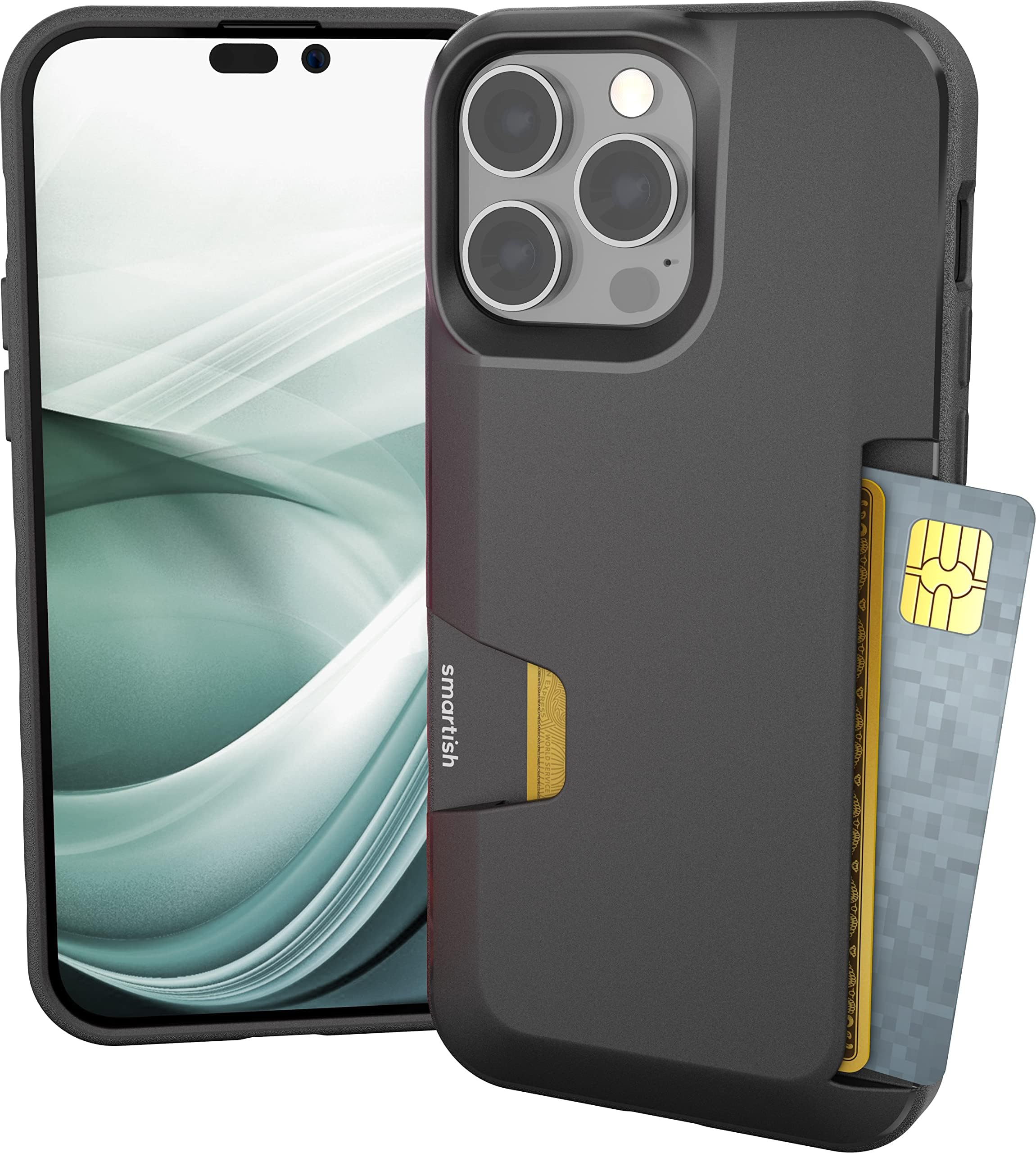 Smartish® iPhone 14 Pro Max Wallet Case - Wallet Slayer Vol. 1 [Slim + Protective] Credit Card Holder - Drop Tested Hidden Credit Card Slot Cover for Apple iPhone 14 Pro Max - Black Tie Affair