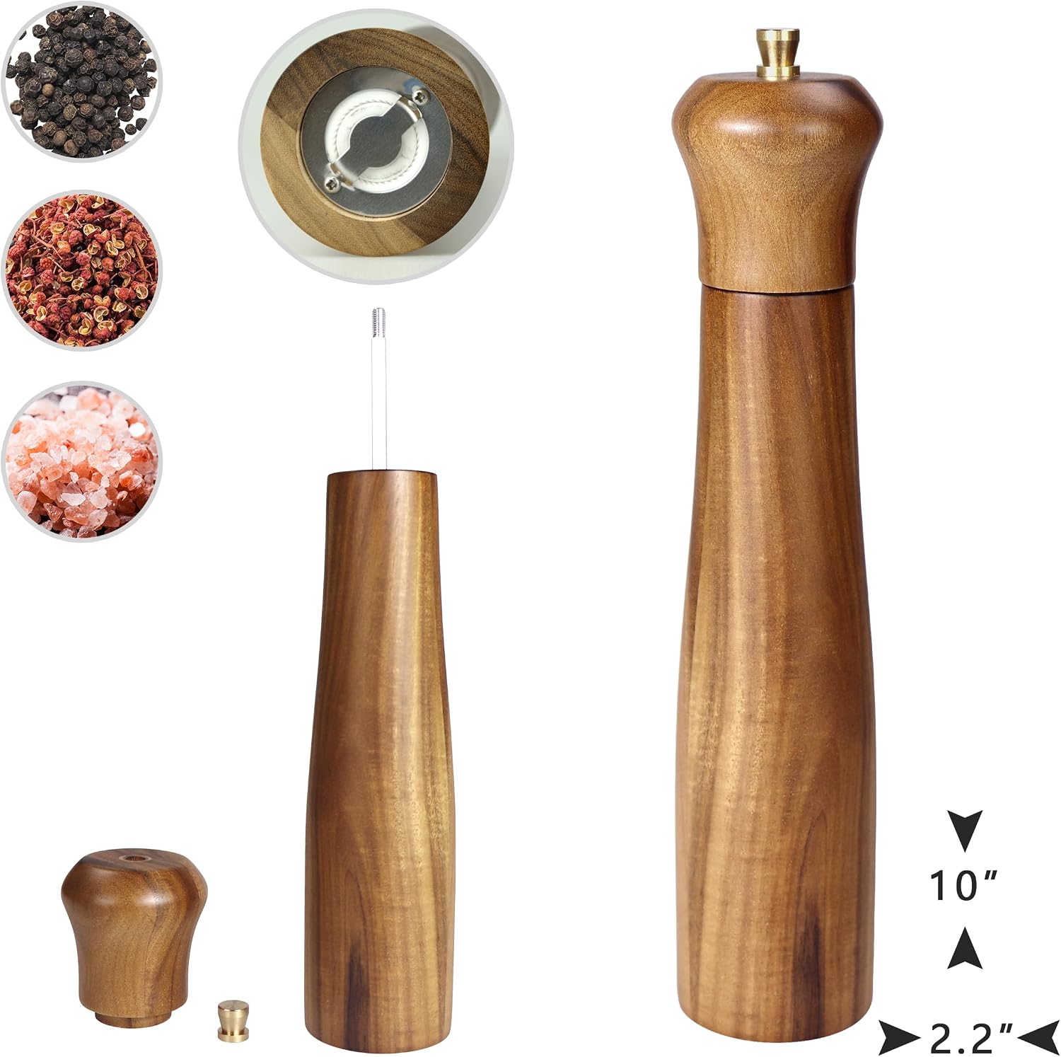 10" Salt and Pepper Grinder,Refillable pepper mills,Acacia wooden salt and pepper grinder,Adjustable ceramic rotor pepper grinder,Refillable spice grinders,retro in style