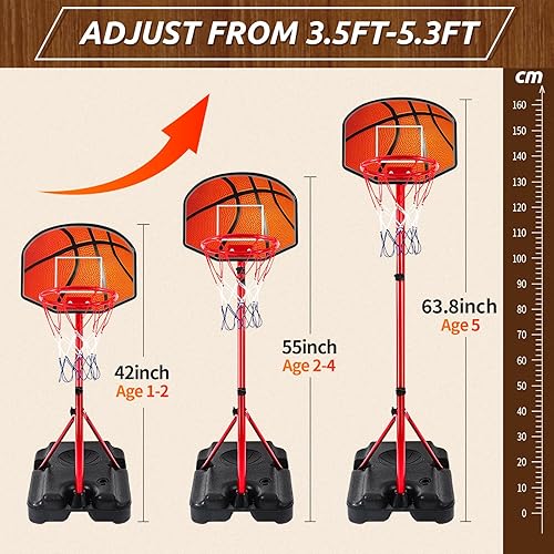 Miniatura 2 de Aro de baloncesto para niños de 1, 2, 3, 4, 5, 6 años, altura ajustable, 3.5-5.3 pies, aro de baloncesto para interiores, mini aros de baloncesto,
