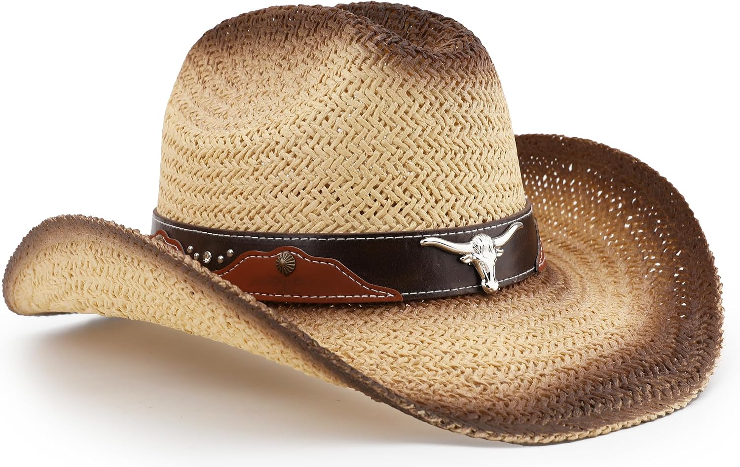 Western Straw Cowboy Hat for Women and Men, Sun Beach Cowgirl Hat, Wide Brim, Cattleman Crease Style