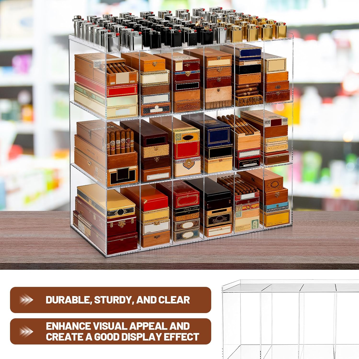 1 Pcs Blunt Display Case Retail Display Box 24 x 23.6 x 11 Inches, 18 Compartments Clear Acrylic Sale Organizer for Candy