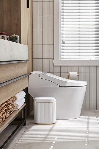 Miniatura 3 de ELPHECO Bote de basura automático con sensor de movimiento, 2 galones, delgado, para baño, dormitorio, cocina, oficina, color blanco con ribete