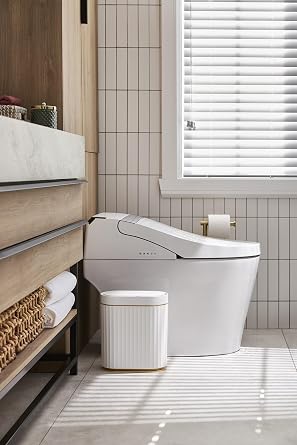 ELPHECO Bathroom Trash Can with Lid, 2 Gallon, Motion Sensor, White Gold