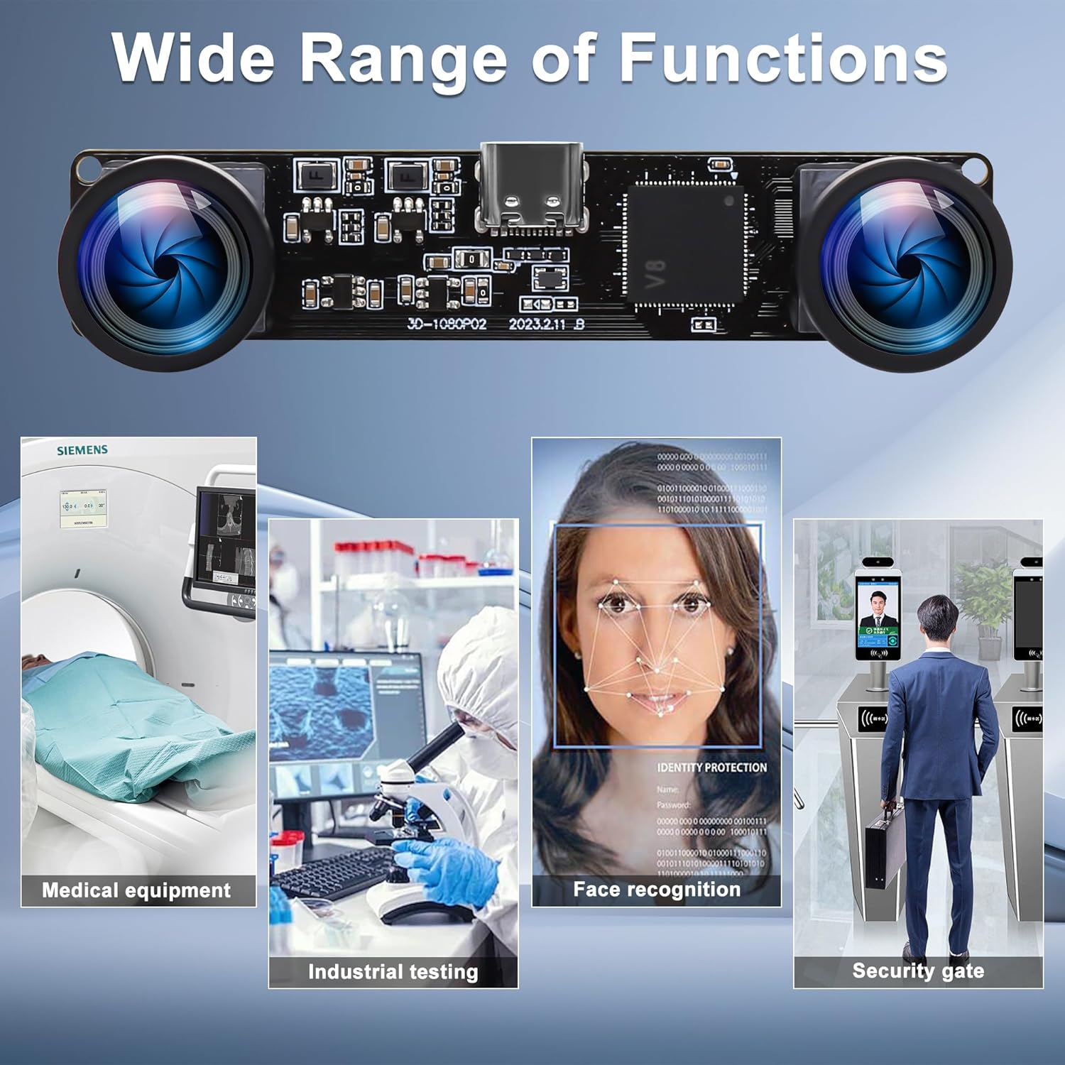 60fps USB Camera 4MP Synchronization Webcam Module with 120Degree No Distortion Dual Lens 3840X1080P 3D Stereo Webcam for PC Computer Cam for Face Recognition VR Biometric Detection