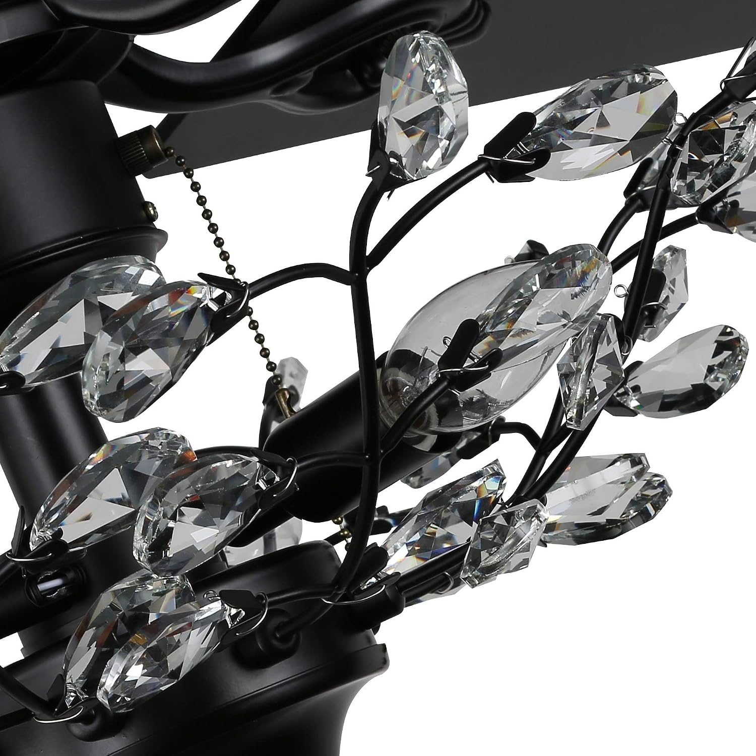 Bella Depot 52-in Black Branches Crystal Ceiling Fan, Remote Control, Reversible Motor & 5 Wood Reversible Blades, K9 Crystal Pendant, Chrome Finish (52", Black)