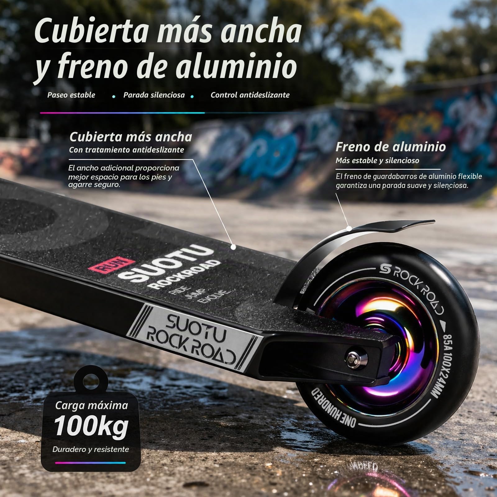 Patinete Freestyle, Dirección de 360°, Ruedas de PU de 85A 100 mm, Scooter Freestyle para Niños Adolescente y Adultos, Capacidad Máxima de Carga: 100 kg, Aluminio