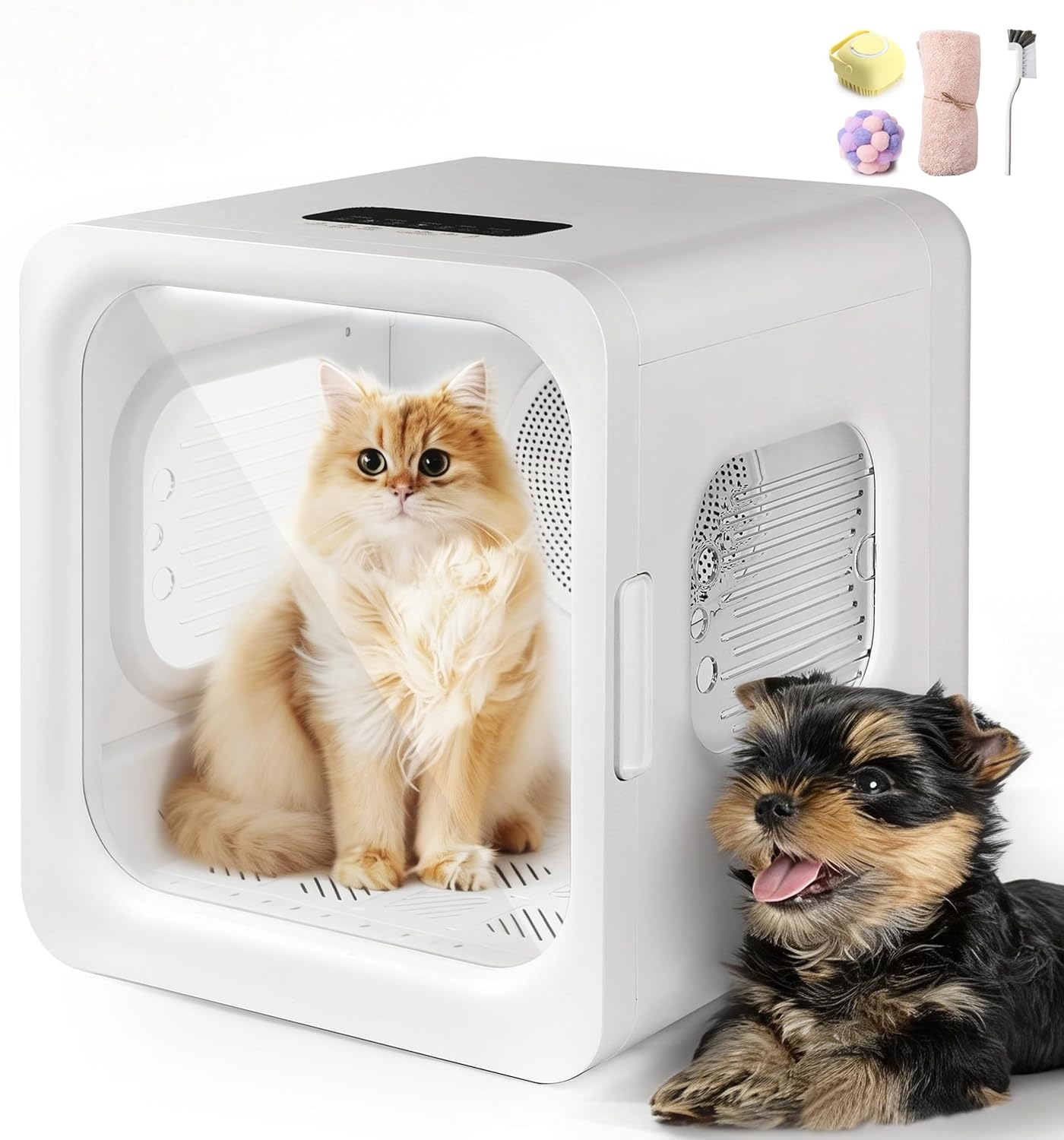WERSMT 72L Large Smart Pet Hair Dryer Box for Cats & Small Dogs, 360° Pet Hair Drying Cage Box for Cat Grooming, Hands-Free Cat Dryer Cage with Smart Temperature Control & Overheat Protection