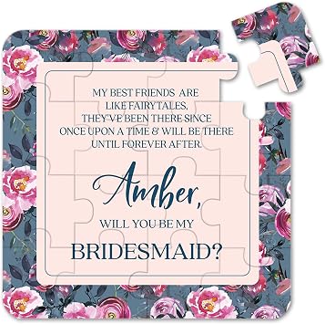 Personalized Bridesmaid Proposal Puzzle. Custom Will You Be My Bridesmaid Gift. Ask Bridesmaid with a funny proposal Dusty Blue and Pink Best Friends