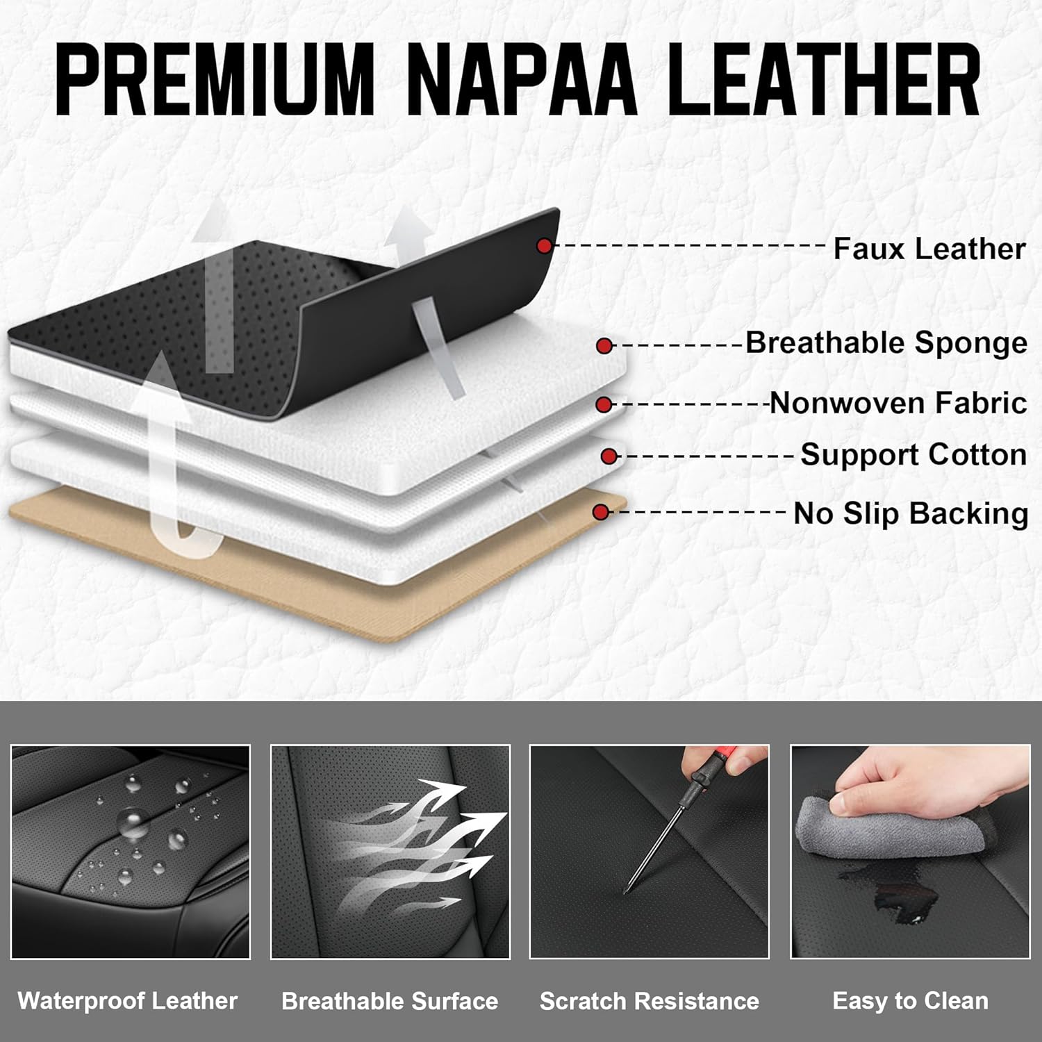 YuCen Car Seat Covers Fit for Chevrolet Malibu 2010-2025 Waterproof Breathable Leather Seat Protector, Airbag-Compatibile Easy to Install&Clean Durable Auto Interior(5 Seats, Black, Standrad)