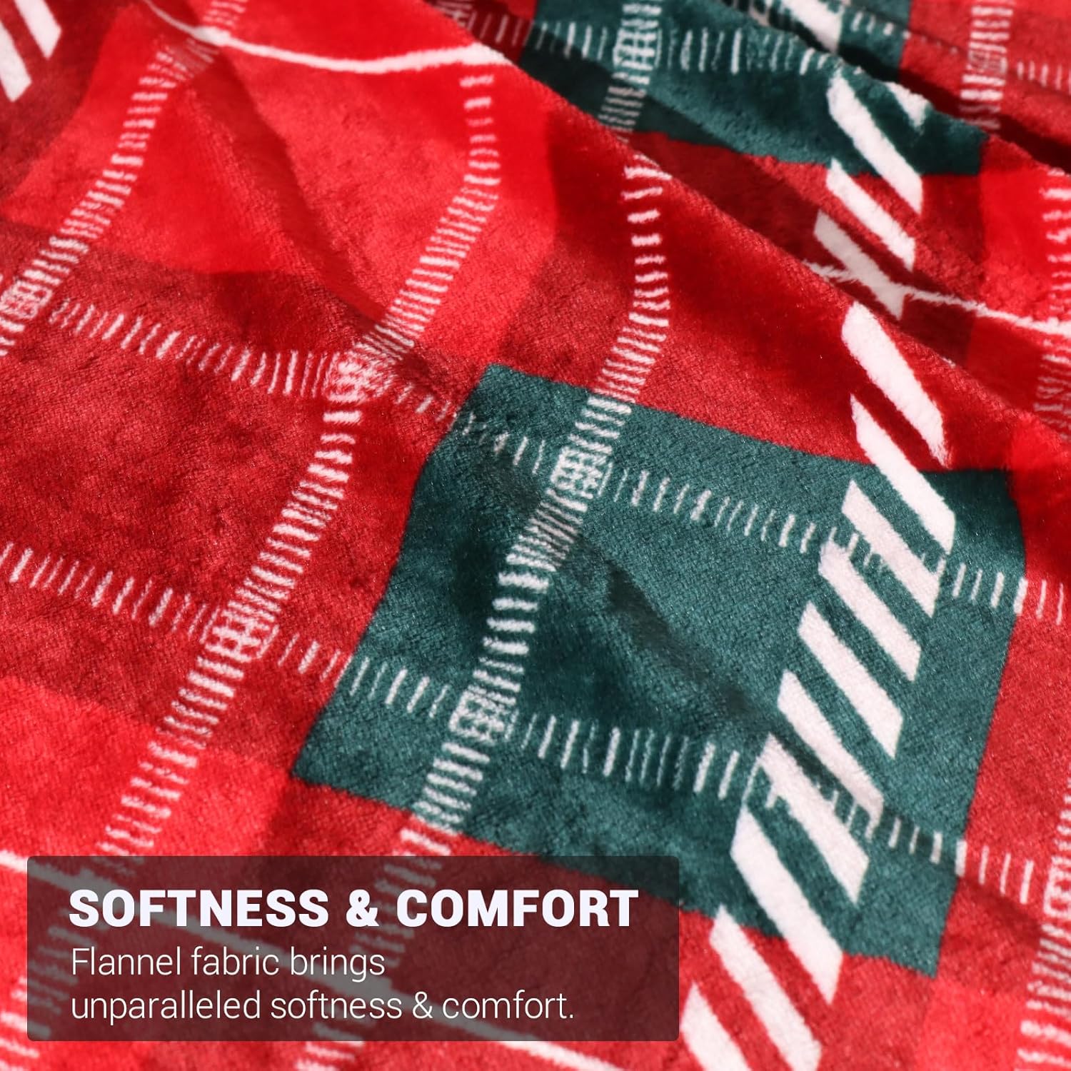 Gogreen Luxury Christmas Flannel Queen Duvet Cover Set, Soft & Breathable 2 Pieces Queen Bedding Sets, Pattern Queen Comfy, with Zipper Closure - Christmas Red Green Plaid