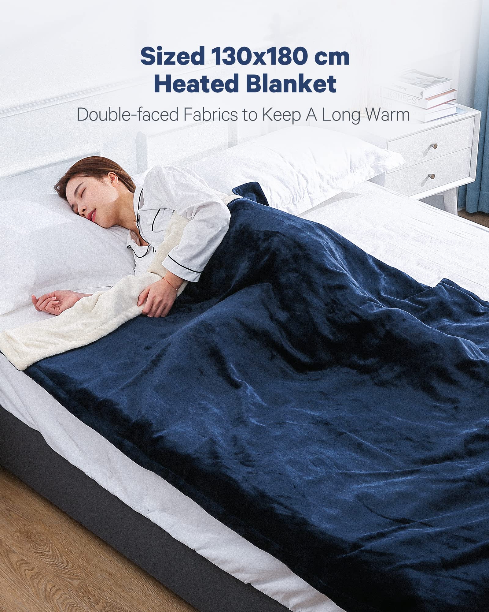 CURECURE Heizdecke Kuscheldecke Wärmedecke Elektrisch mit Abschaltautomatik, 4 Heizstufen 10 Stunden Auto-Off-Timer Überhitzungsschutz, Heizdecken fürs Bett Sofa (Blau, 180 x 130 cm)