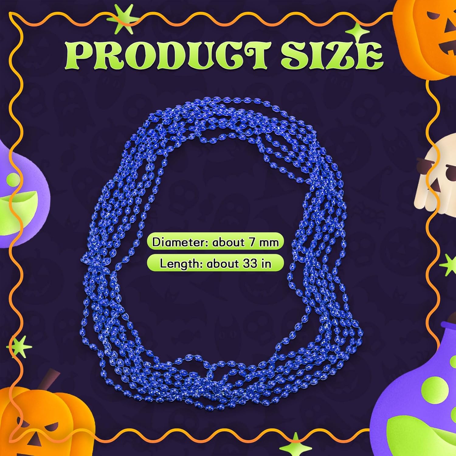 Riceshoot 200 Pcs Blue Bead Necklace Bulk Mardi Gras Oval Beads Necklace Party Favors 33" 7mm Metallic Color Beaded Costume Necklaces for Halloween Christmas Festive Event Accessories - Image 2