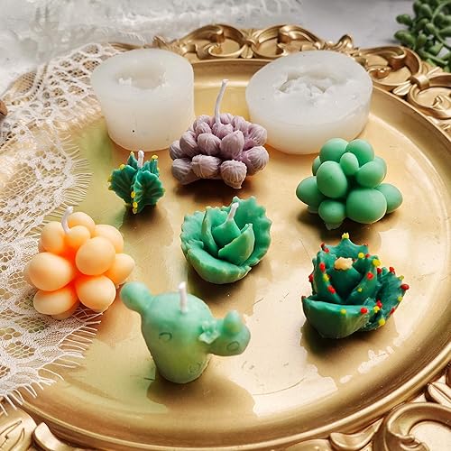 Miniatura 5 de Funshowcase Juego de moldes de silicona para cactus y plantas suculentas para resina epoxi, jabón, vela, cera, polímero, arcilla, yeso, fondant,