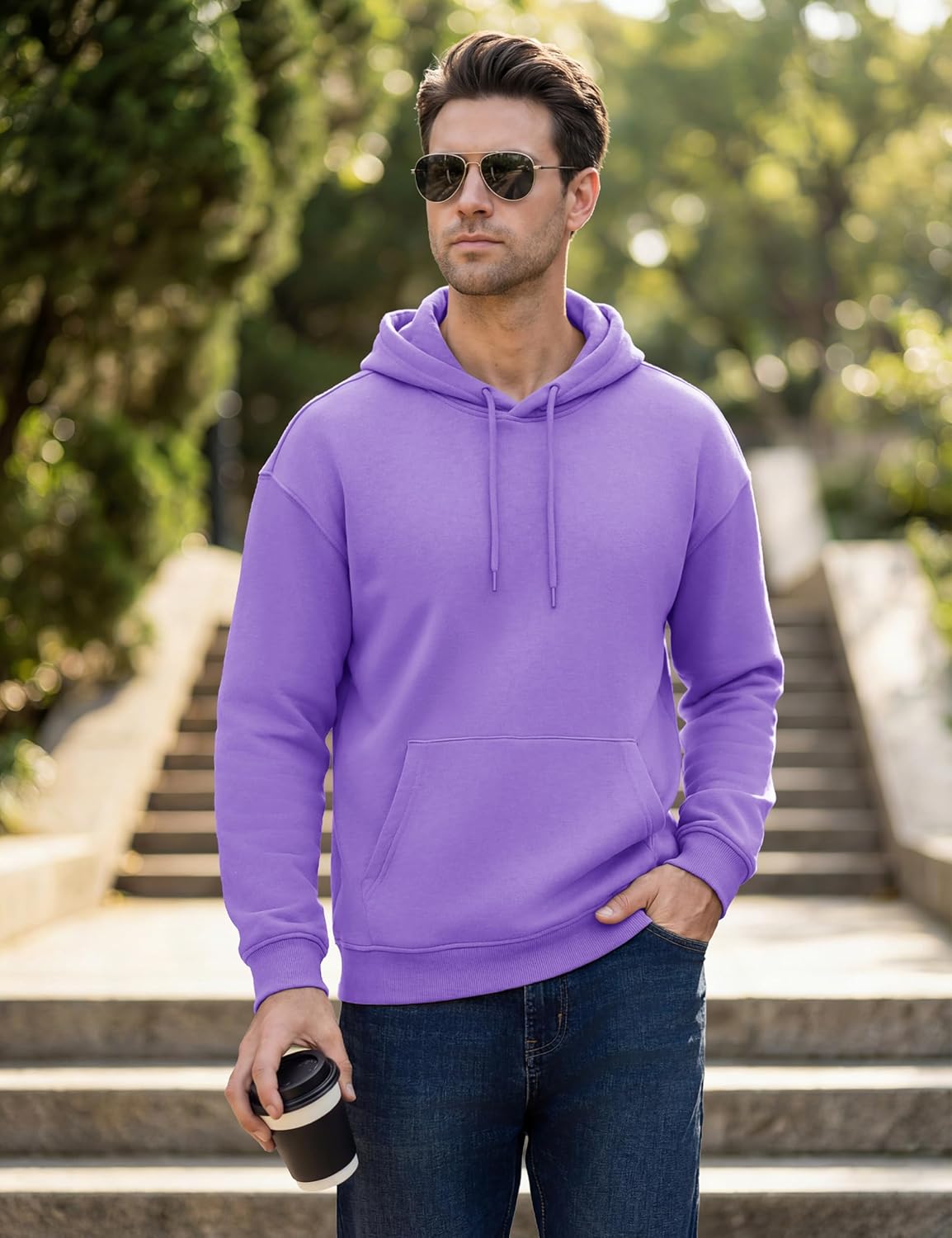 MAGCOMSEN Men's Hoodies Fleece Lined Sweatshirts Drawstring Casual Workout Midweight Pullover With Kangaroo Pocket - Image 2