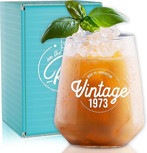 Regalos de cumpleaños número 50 para mujeres y hombres, regalos vintage de 14 onzas, 1973, 50 años, para mujeres, apto para lavavajillas, copa de