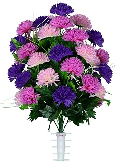 Sympathy Silks Artificial Cemetery Flowers - Gravesite Flowers - Purple and Pink Mums