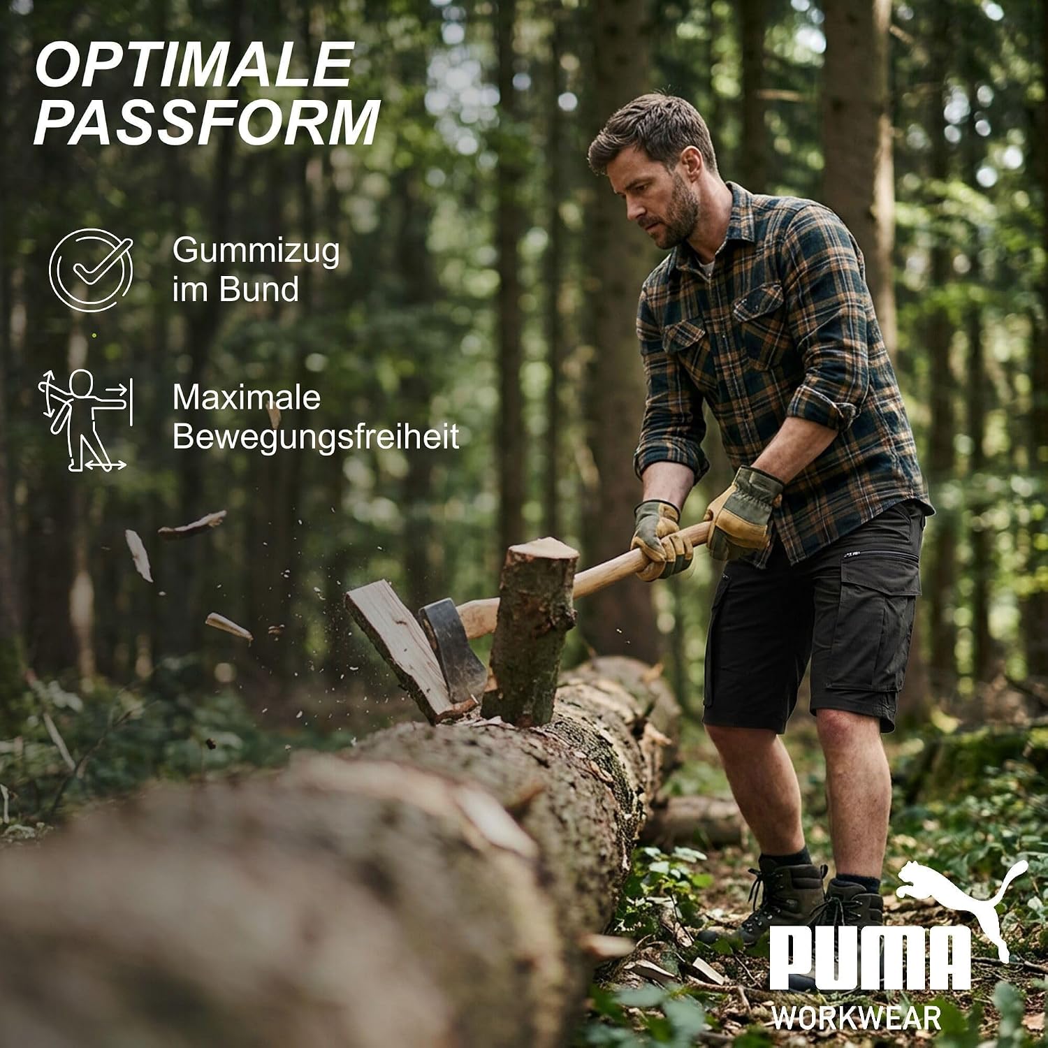 PUMA Workwear Men's Work Utility Cargo Shorts – Stretch Ripstop Shorts with Cell Phone Pocket