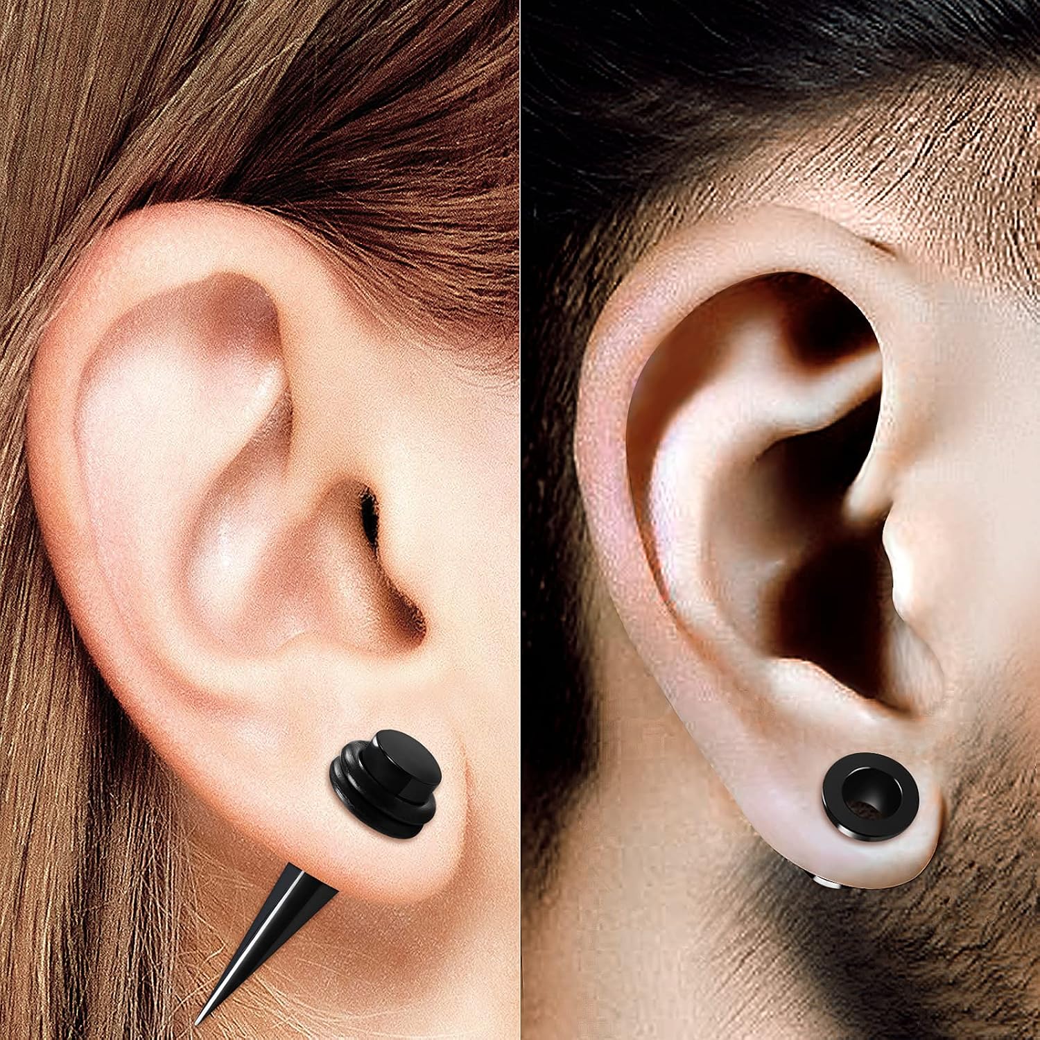 3 Pairs Black Acrylic White Taper Expander screw-fit flesh Tunnel Piercing Jewelry Stretching Ear Plugs