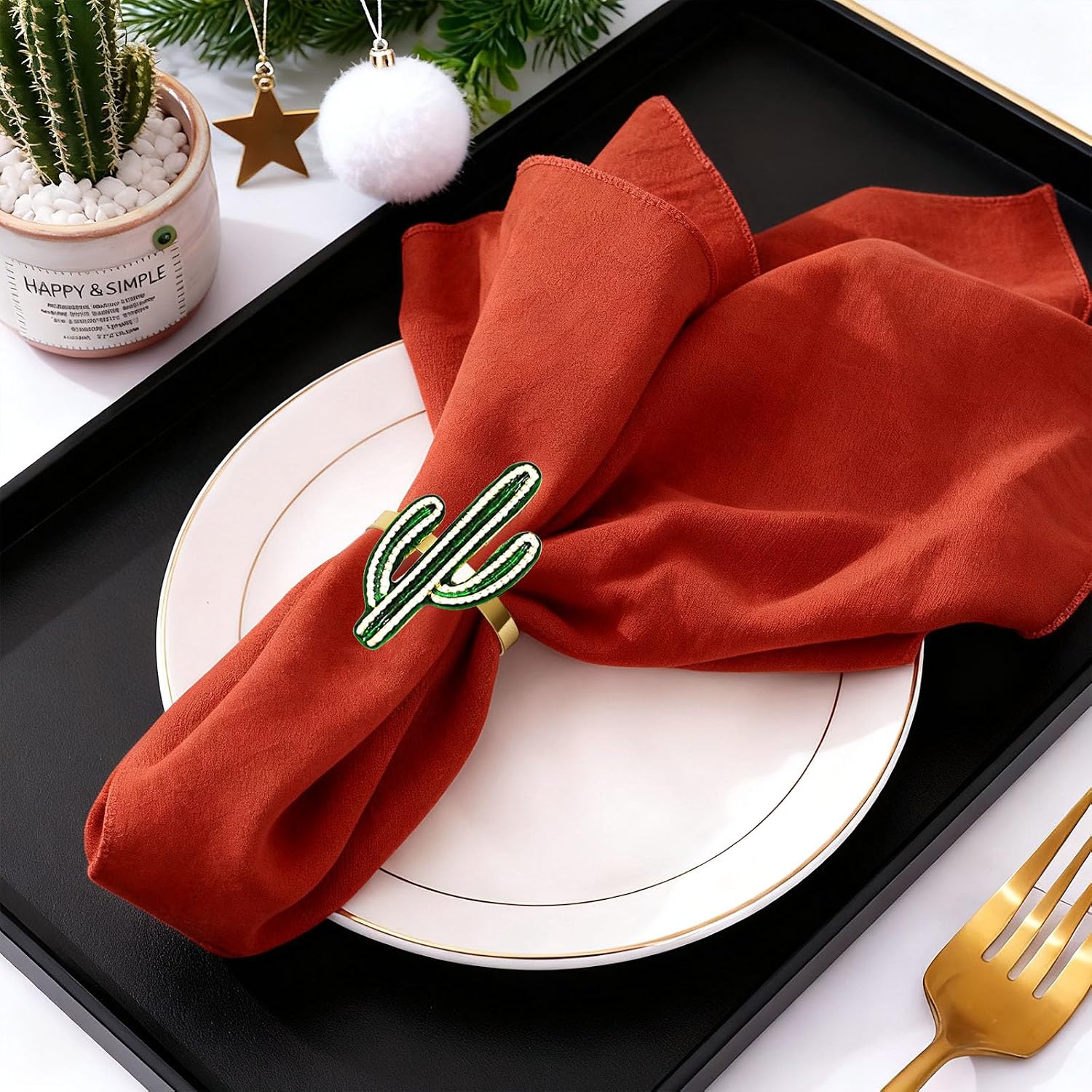 Cactus Mexican Napkin Rings Set of 6 Tropocal Prickly Pear Mexico Napkin Holders for Christmas New Year Cinco De Mayo Holiday Gatherings Desert Wedding Beach Party Dinner Table Decor