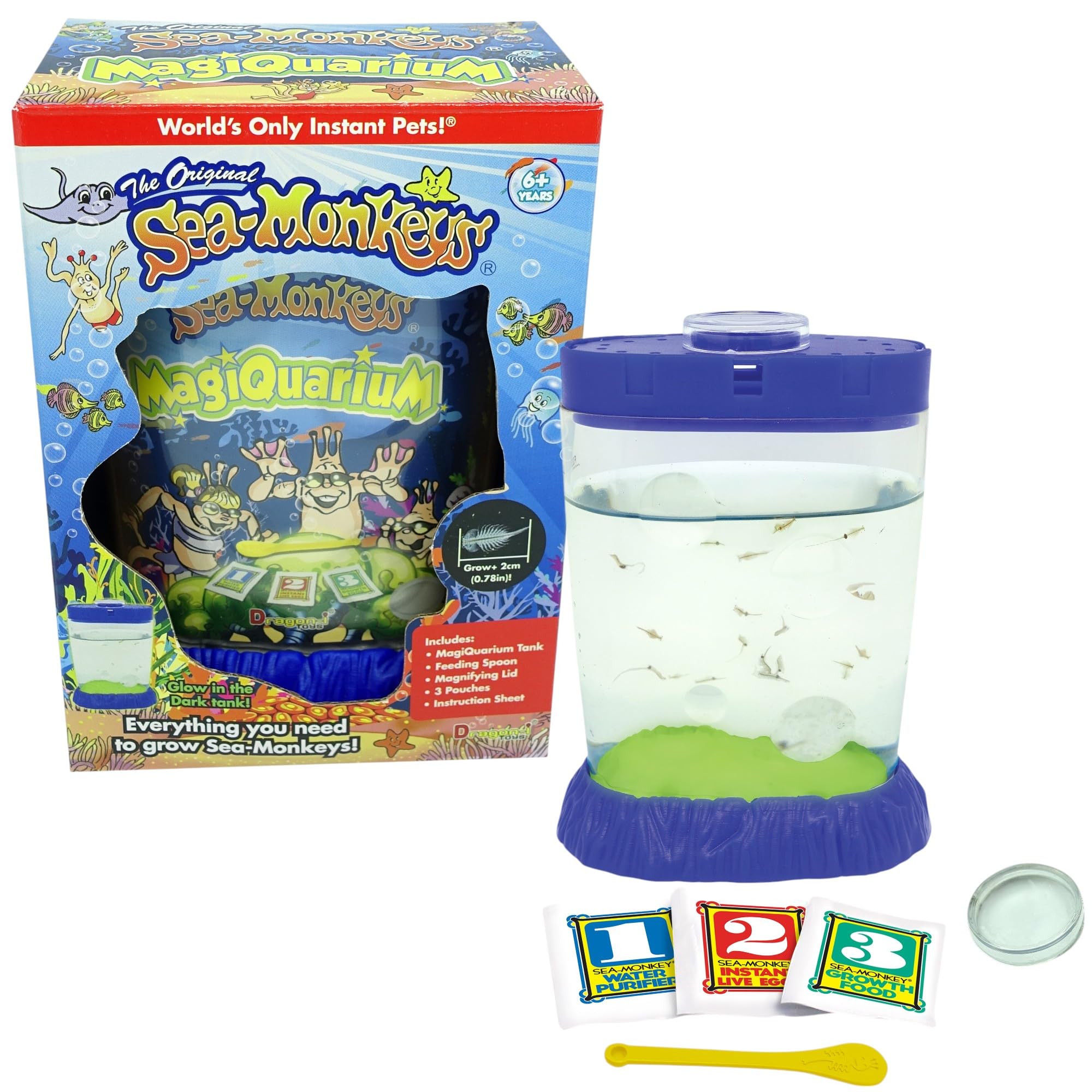 The Original Sea Monkeys Glow In The Dark Magiquarium | Includes Eggs, Food, Water Purifier, And Sea Monkey Tank | Discover Sea Creatures With This Grow Your Own Pet Science Toy For Kids Aged 5+
