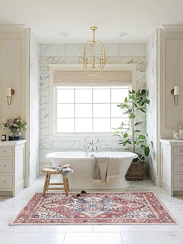 Miniatura 2 de Fame Rugs Alfombras vintage bohemias para sala de estar, dormitorio, rojo apagado, 2 pies 4 pulgadas x 9 pies 8 pulgadas