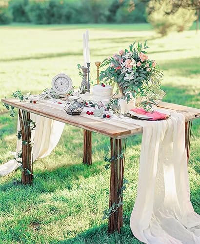 B-COOL - Camino de mesa de chifón de 27.1 x 120pulgadas, color blanco, ideal para bodas, decoración del hogar para mesas de comedor, cocina