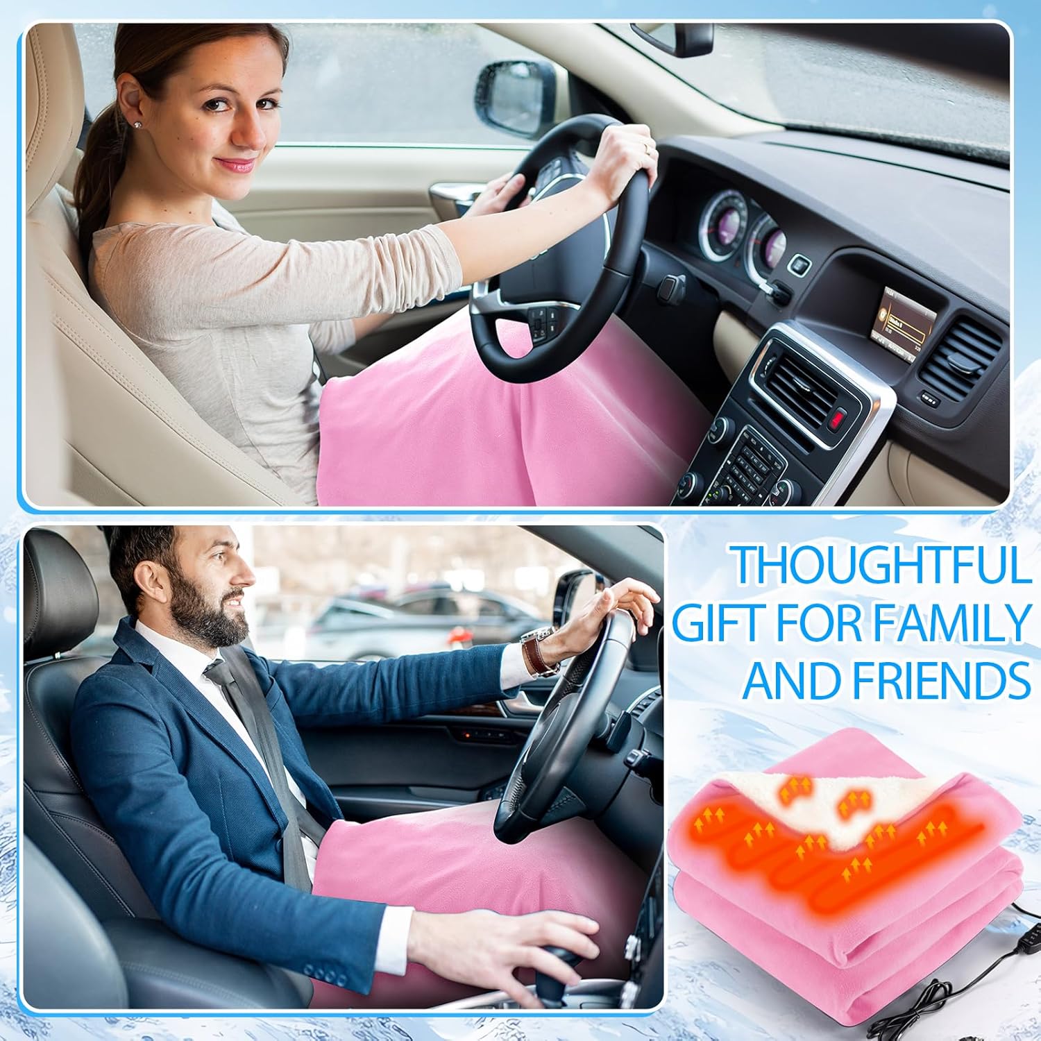 2 Pack Heated Car Blanket,12 Volt 3 Heating Levels 60" X 43" Electric Blanket Adjustable Temperature Portable Heated Throw for Car SUV RV Camping Winter Cold Weather (Pink)