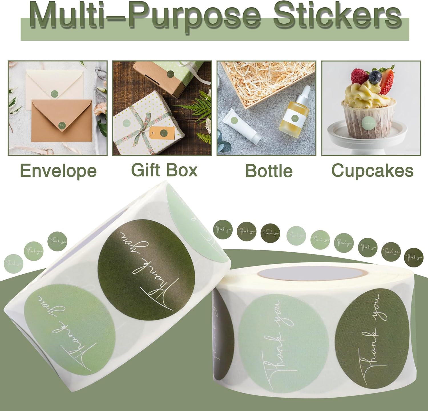 1000Pcs Thank You Stickers Label Roll 6 Colors Small Business Sticker Seal Sticker for Packaging Paper Decal Decor Box Gift Sealing Label Stickers for Bottle Canning Wraps (Sage Green) - Image 4