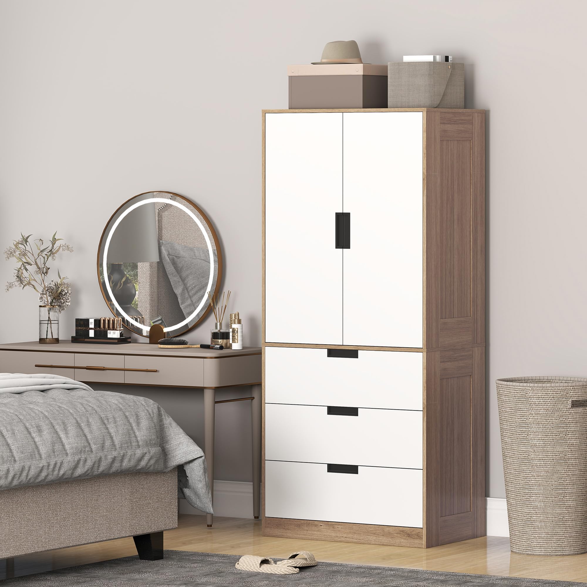 HOMCOM Armario Moderno para Dormitorio de Adulto con 3 cajones y Barra para Colgar, Dim. 80W x 50D x 180H cm, marrón