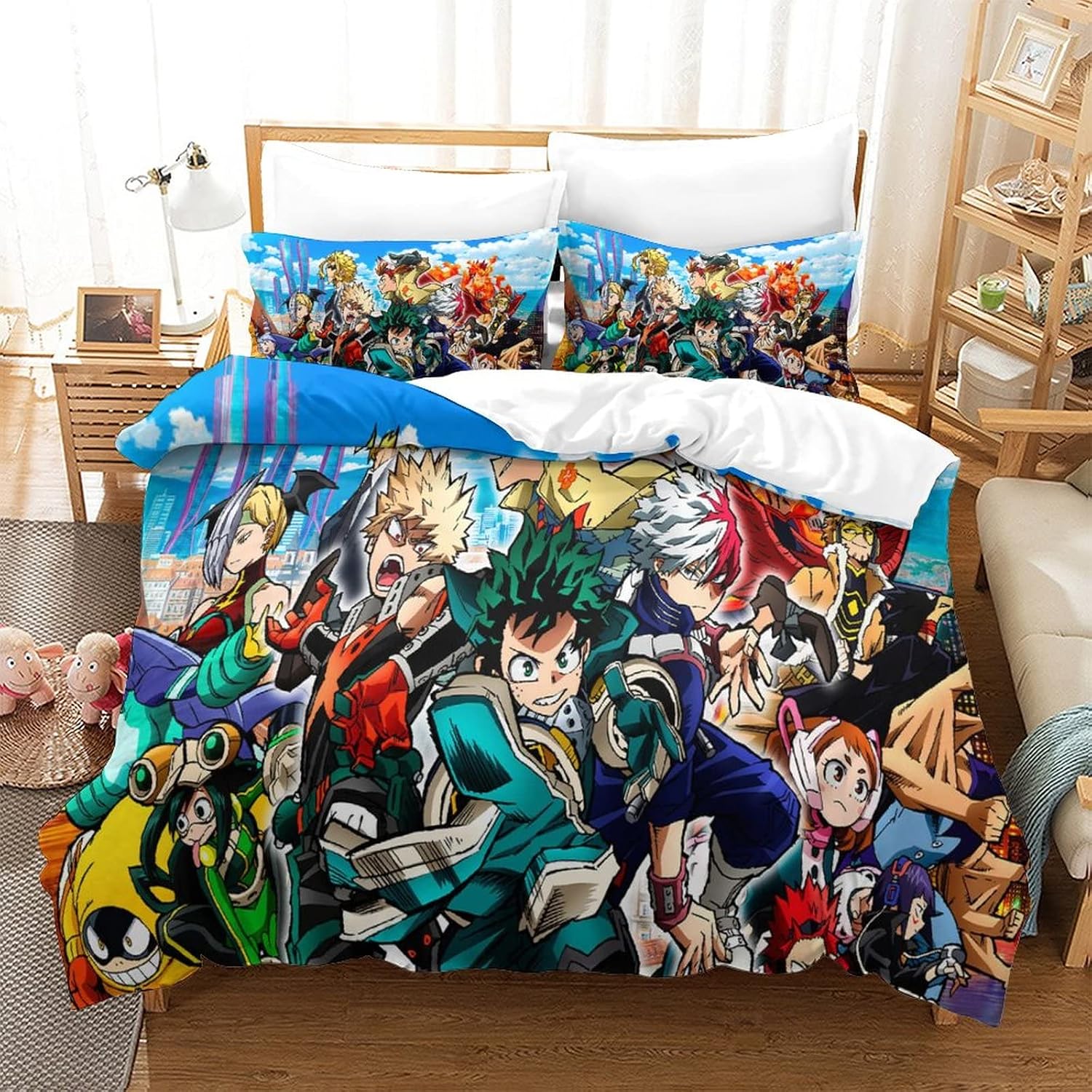 Parure De Lit My Hero Academia 3D - Housse Couette + Taies | Taille Double 200x200 Cm, Microfibre Douce