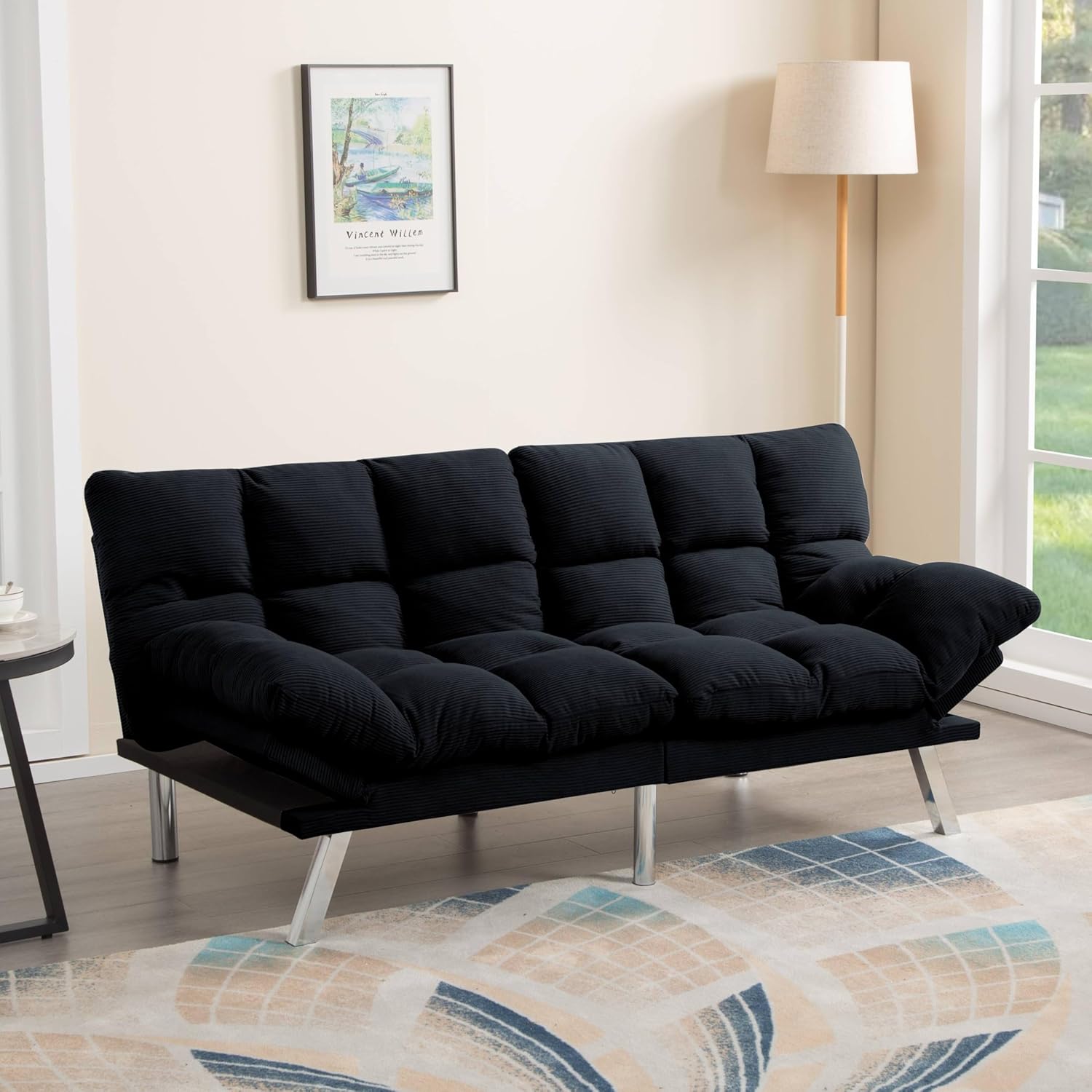 67.3” Futon Sofa Bed Futon Set with Adjustable for Living Room, Apartment or Office, Solid Wood Frame, Loveseat Sofa,Black