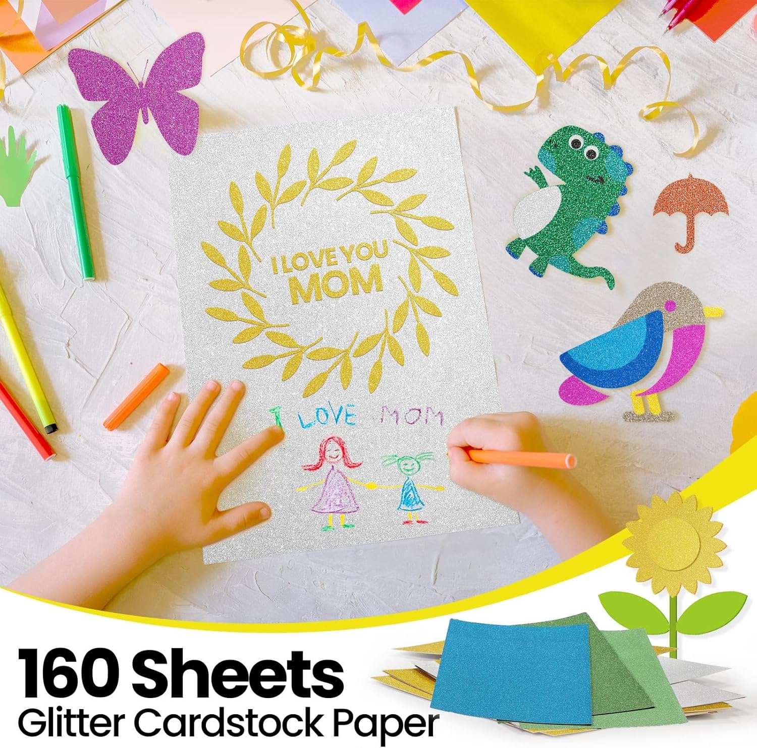 Zhanmai 160 Sheets Glitter Cardstock 20 Color Thick Glitter Paper Back to School Supplies for Craft Colored Cardstock Stock for DIY Crafts Scrapbooking Gift Wrapping Party Decor 8.5 x 11 Inch 250 Gsm