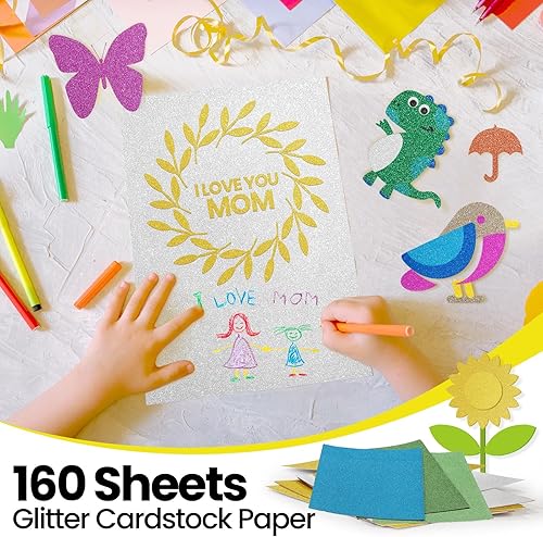 Miniatura 7 de Zhanmai 160 hojas de cartulina con purpurina de 250 GSM, papel grueso con purpurina para manualidades, papel de cartulina de 20 colores de 8.5 x 11
