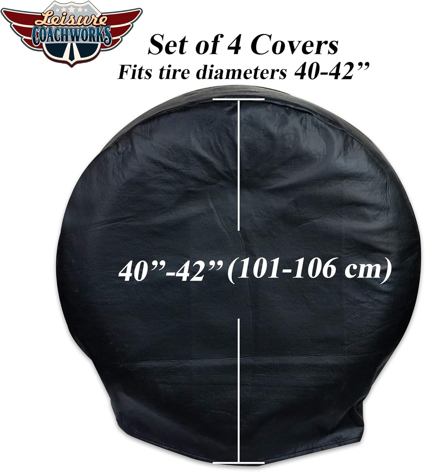 Tire Covers for RV Wheel Set of 4, Motorhome Tire/Wheel Covers Waterproof Soft Vinyl Black Tire Protectors Tire Covers Fits 40" to 42" Tire Diameters