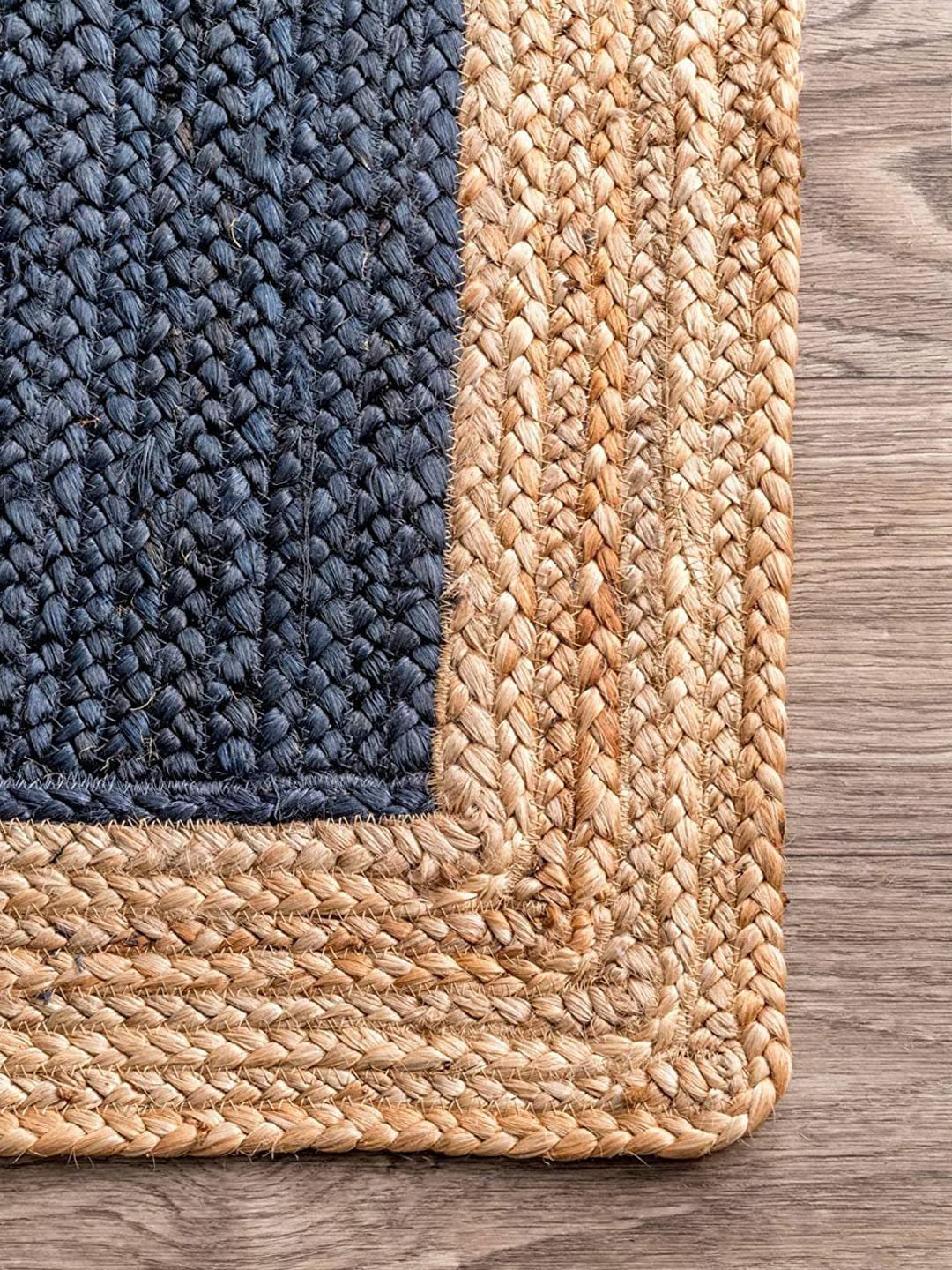 Alfombra india hecha a mano de yute natural, color azul marino, alfombra para exteriores, tamaño de la alfombra: 60 cm x 150 cm