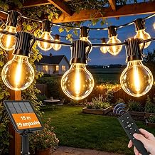 Dialan's Guirlande lumineuse solaire d'extérieur 15 m - 19 ampoules LED G40 incassables et étanches, télécommande avec 4 niveaux de luminosité, 3 modes d'éclairage et minuterie
