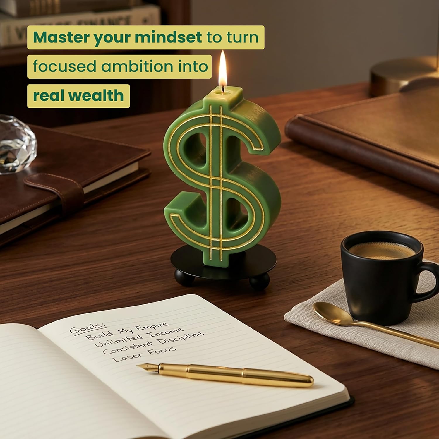 Money Candle with Engraved Gold Lines - Unique Gifts for Rich People – Money Drawing Candle Dollar Sign – Funny Gift Candles – Vanilla Scented Soy Wax Candles with Metal Tray – Unique Decor Gift