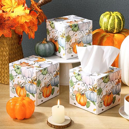 Miniatura 2 de Yeaqee Paquete de 6 cajas grandes de pañuelos faciales de calabaza de otoño de 4.7 pulgadas, 2 capas de 7.1 x 8.7 pulgadas, caja de papel grande