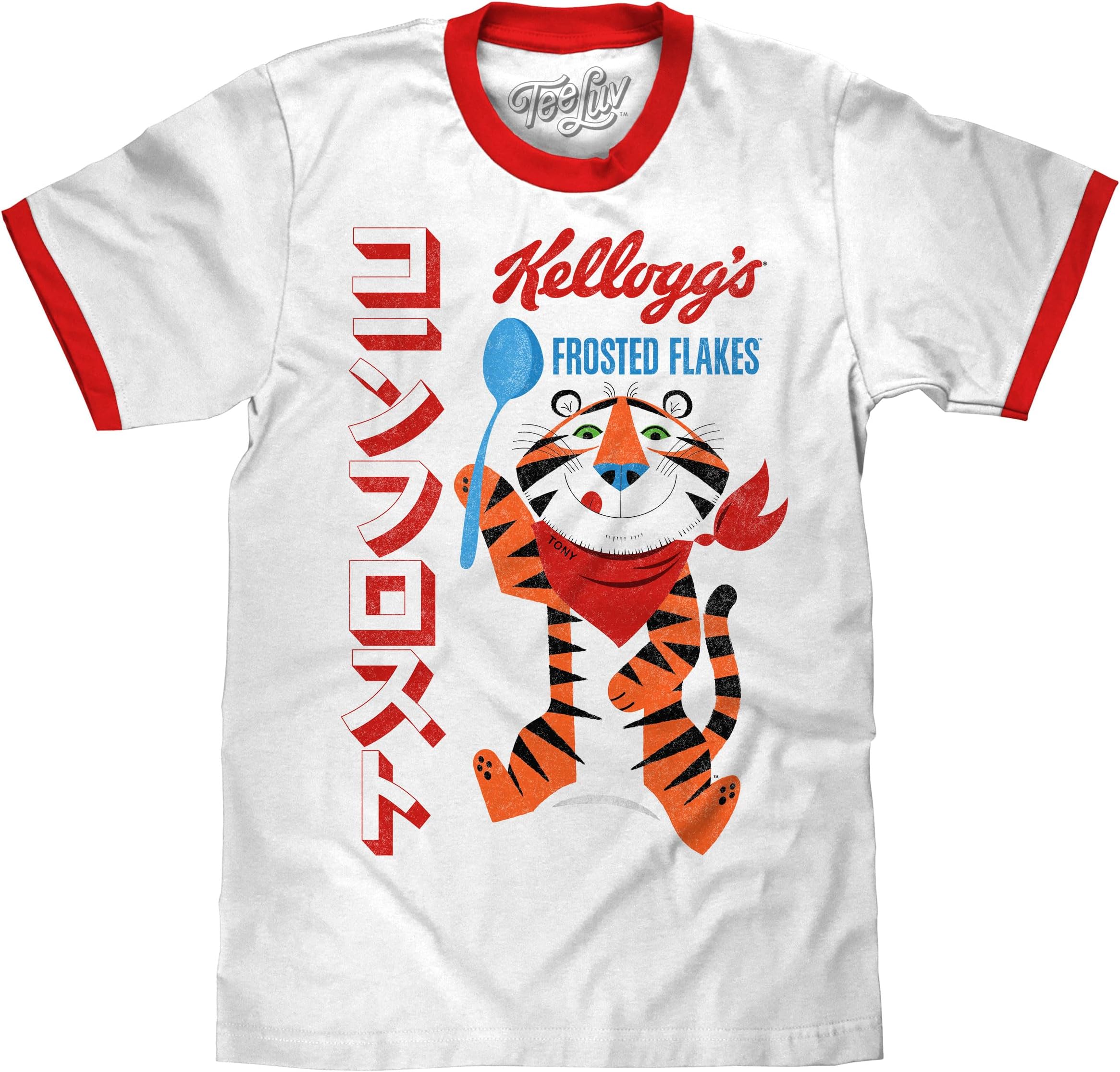 Tee LuvMen's Retro Tony The Tiger Ringer Shirt - Japanese Frosted Flakes Cereal Shirt