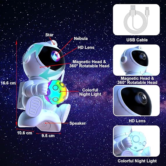 Astronaut Projector with Speaker Night Light Starry Sky with Timer Remote Control LED Galaxy Projector Children Adults Bedroom Ceiling