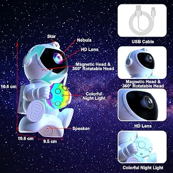 Astronaut Projector with Speaker Night Light Starry Sky with Timer Remote Control LED Galaxy Projector Children Adults Bedroom Ceiling