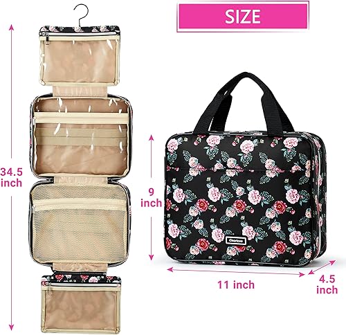 Miniatura 5 de Clearlove Neceser colgante de viaje para hombres y mujeres, bolsa de cosméticos de maquillaje resistente al agua con 4 compartimentos y 1 gancho