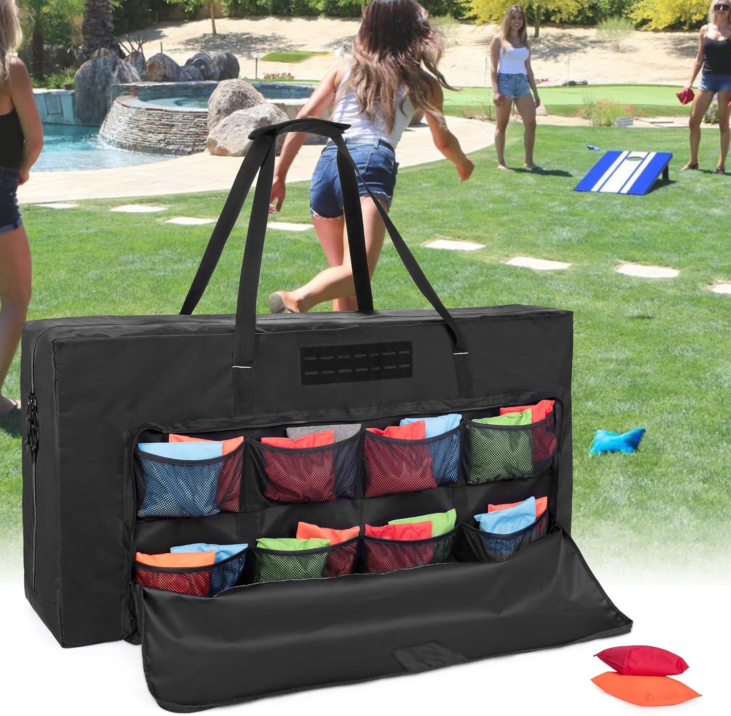 Cornhole Carrying Case Fits Regulation Size Board, Cornhole Carrying Bag with Front Sandbag Pockets, Two-Ways Zipper and Padded Shoulder Strap, Only Bag