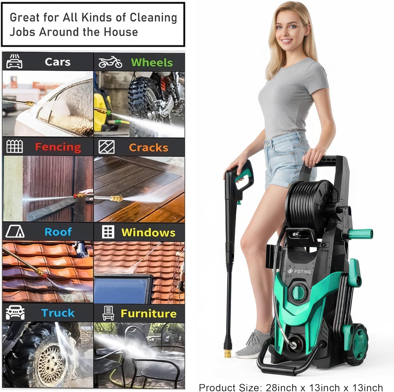 2026NEW Pressure Power Washer 4500PSI with 4 Quick Connect Nozzles, Inlet Hose & Filter, Foam Cannon for Cars/Fences/Driveways/Patios/Home Cleaning, Navy Blue