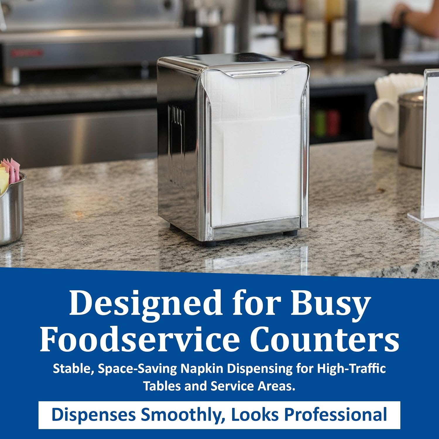 San Jamar Napkin Dispenser – Restaurant Napkin Dispenser Lowfold Tabletop Stainless Steel, Two Sided Dispensing For Kitchens, Restaurants and Catering, 3.75 x 5.5 x 4", Stainless Steel